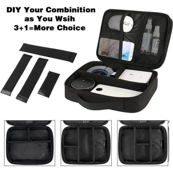 Electronics Organizer, Waterproof Case Portable Double Layer Bag, Black - Picture 5 of 6